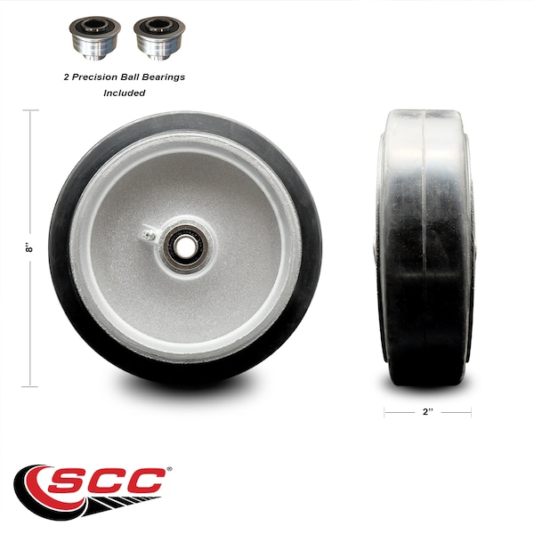 SCC - 8 Rubber On Aluminum Wheel Only W/Ball Bearing-1/2 Bore-600 Lbs Capacity